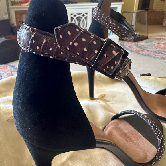 Joie Black w/ White Dots Ankle Strap Leather High Heel Shoes. - Picture 4 of 12